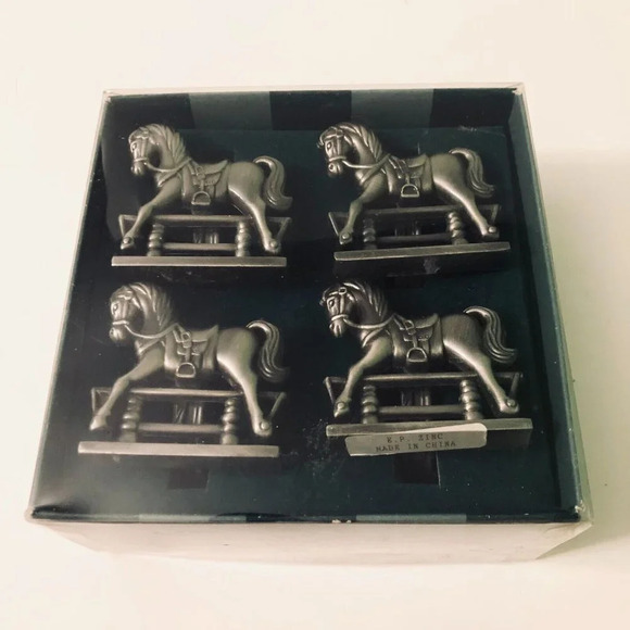 Bombay Company Antique Toy Horse Napkin Rings Box Set of 4 - Picture 1 of 16
